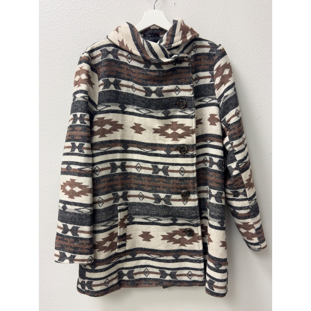 Charlotte Russe Pea Coat Womens XL Brown Aztec Geometric Wool Blend Boho Western
